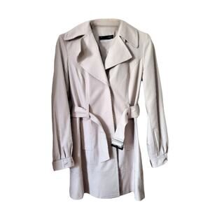 INC International Concepts Tan Belted Trench Coat Sz S‎ Hidden Button Cotton